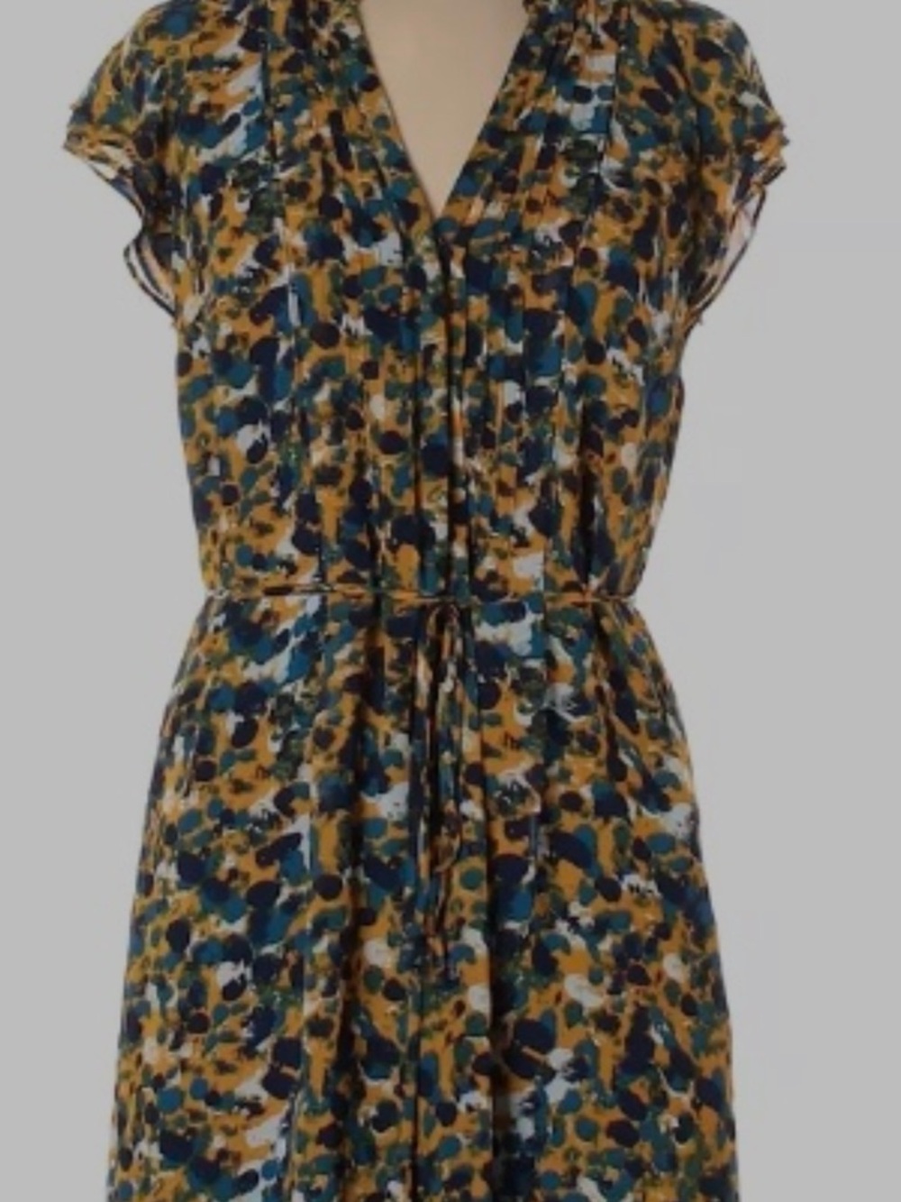 H&M Mustard and Teal Printed Cap-Sleeve Mini Dress - Picture 2 of 4